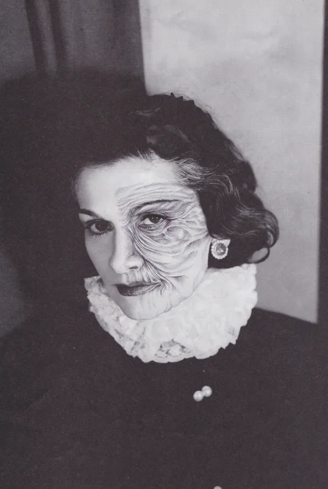 The other face, a photograph with drawn anatomy